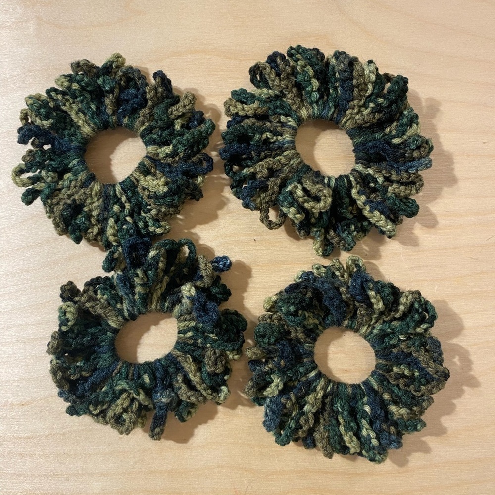 Green and Black (Camo) Knit Hair Scrunchies Set (HA)